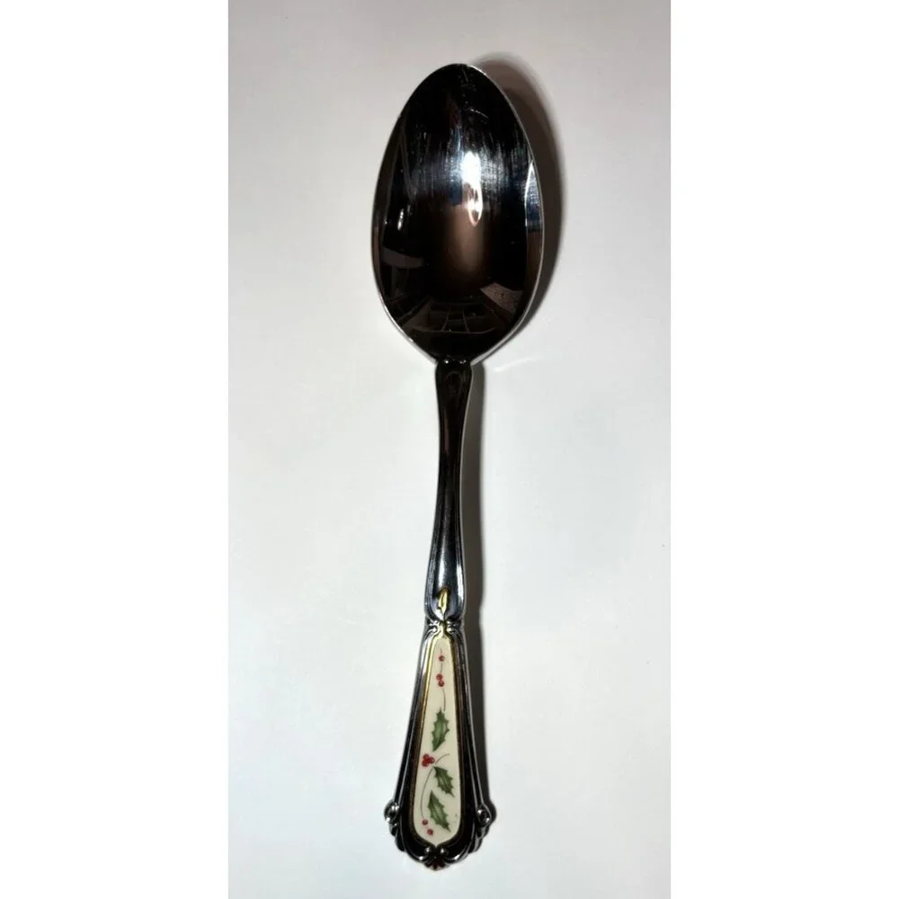 Vintage Lenox Holiday Holly & Berry Stainless Serving Spoon 8.5